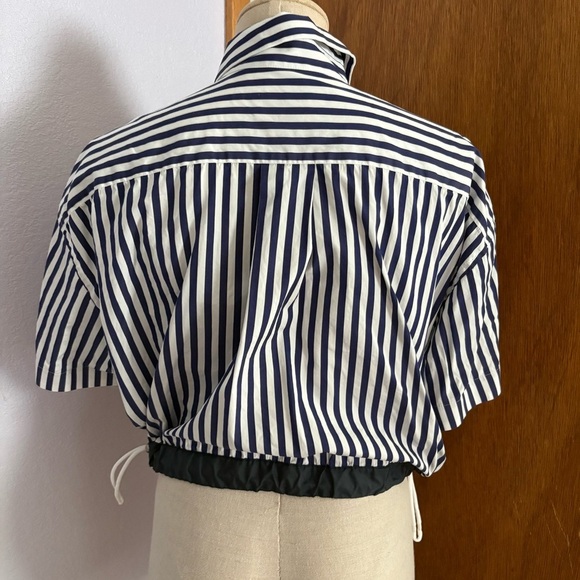 SACAI x Thomas MASON sz 2 S Striped Cropped Shirt Short Sleeve White Blue - Picture 14 of 15